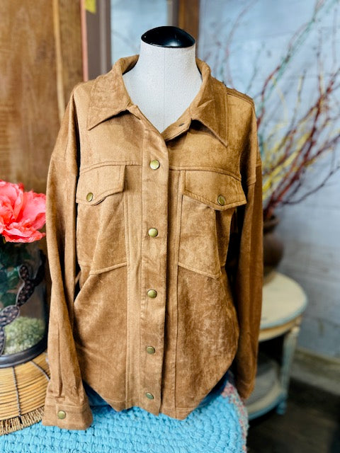 Faux Suede Button Up Jacket