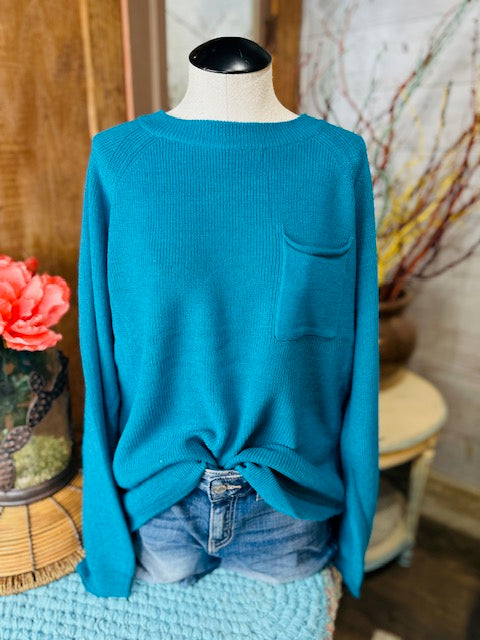 Solid Knit Top with Pocket