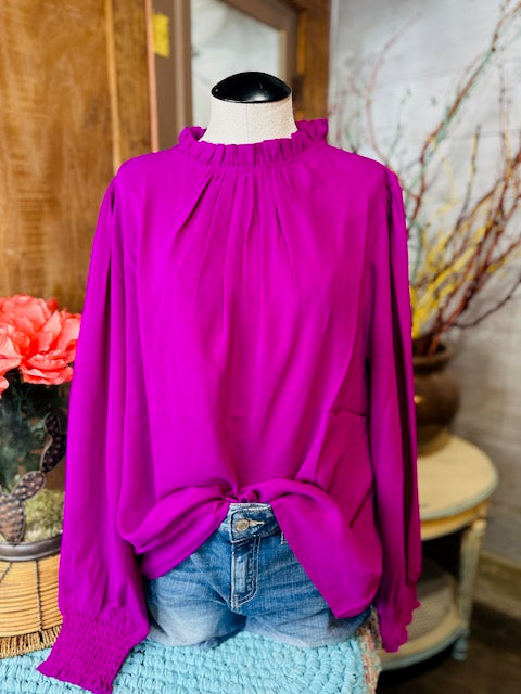 Solid Frill Mockneck Top