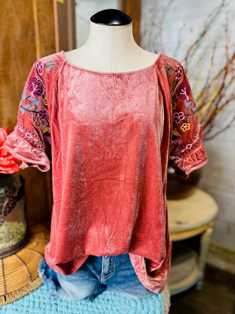 Velvet Florals Round Neck Top