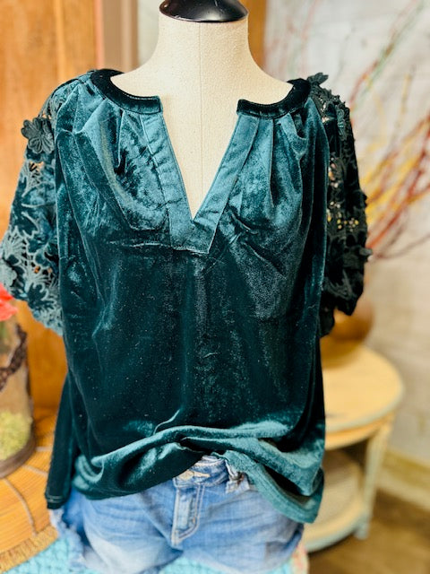 Split Neck Velvet Top