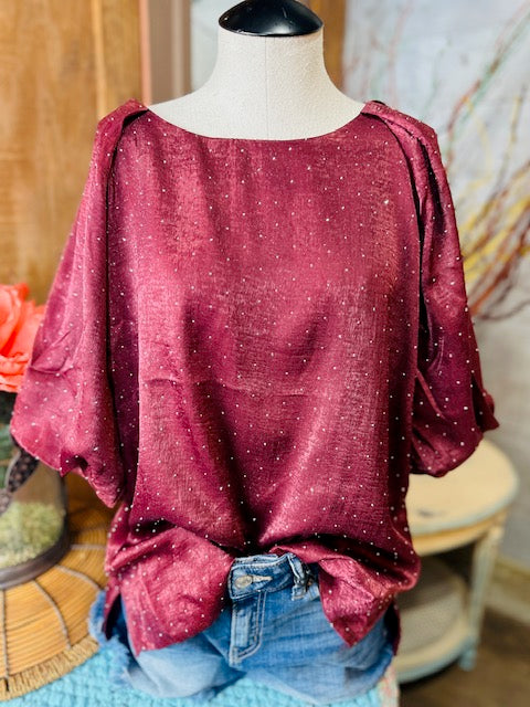 Rhinestone Satin Round Neck