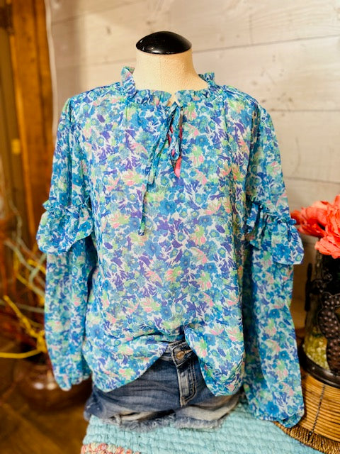 Blue Floral Print Blouse