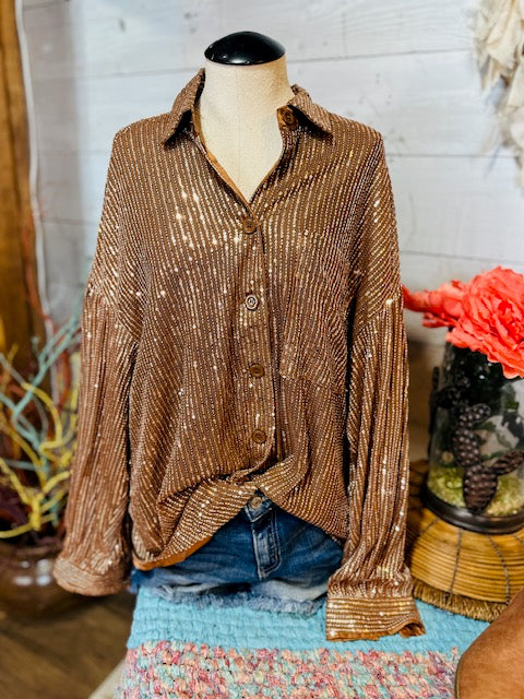 Oversized Sequin Button Down Shirt