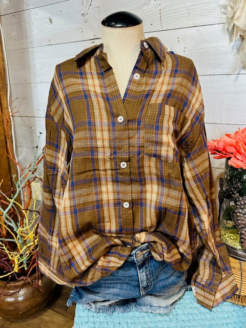 Plaid Cotton Button Down Shirt