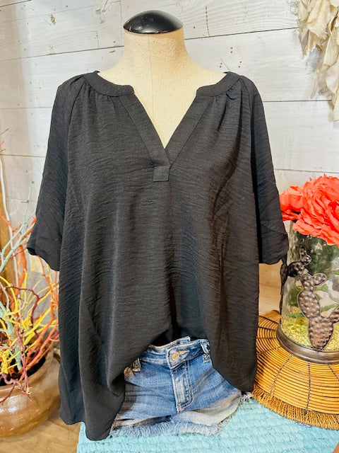 Solid Short Balloon Sleeves Top