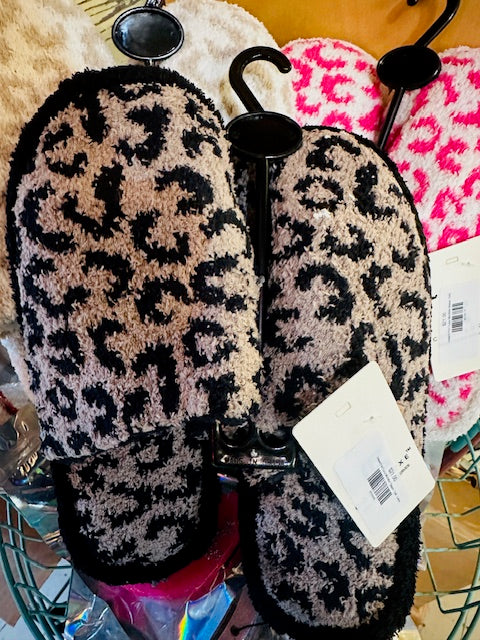 Leopard Print Fuzzy Microfiber Slipper