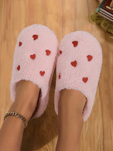 Load image into Gallery viewer, Heart Shape Embroidered Slip On Plush Slippers
