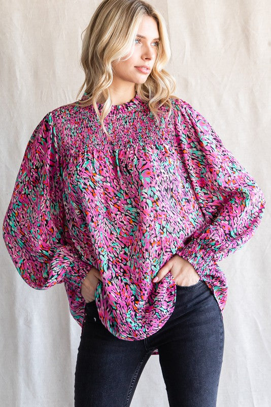 Print Smocked Yoke Top