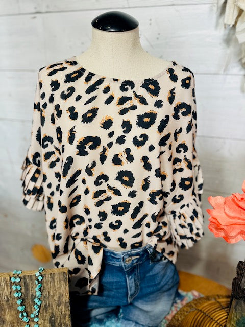 Leopard ruffle sleeve store top