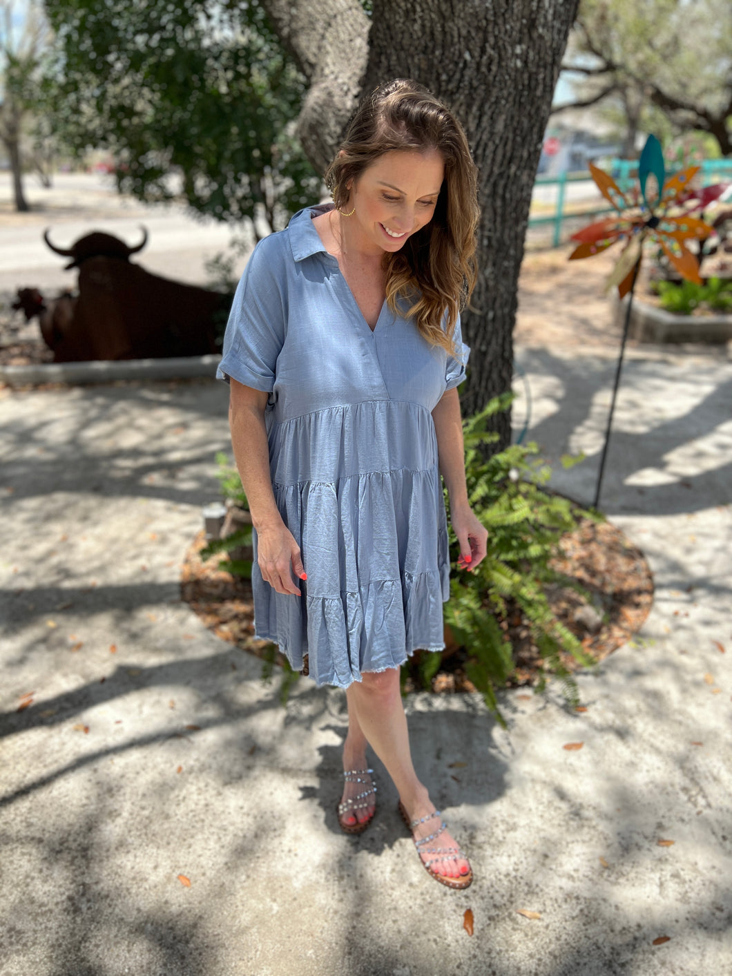 Dusty Blue Tiered Dress