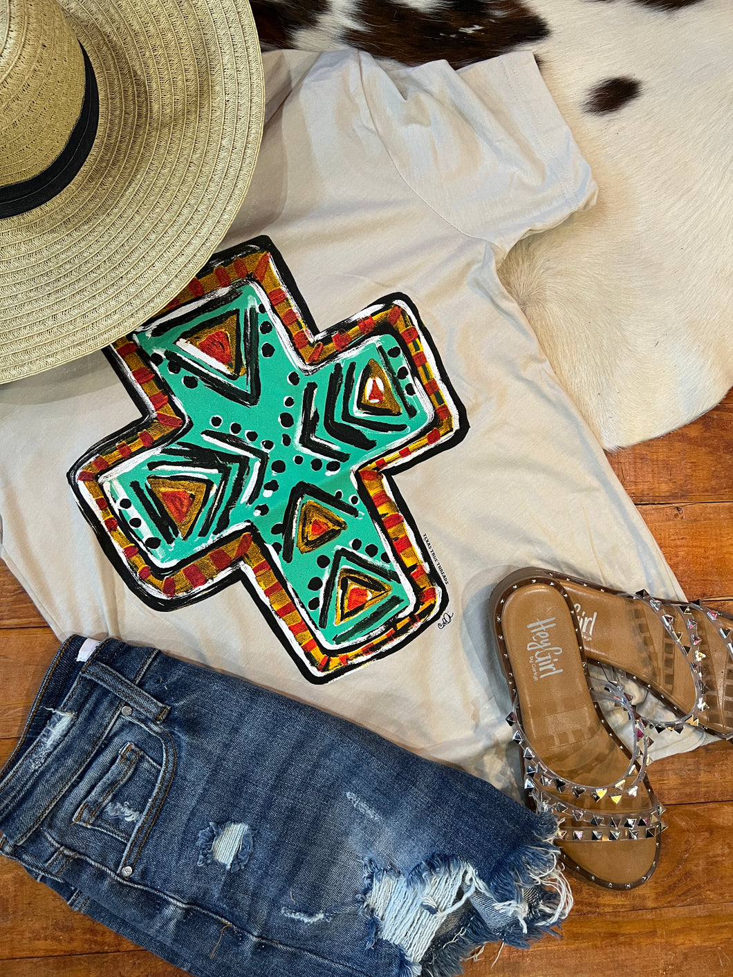 Turquoise Aztec Cross Tee