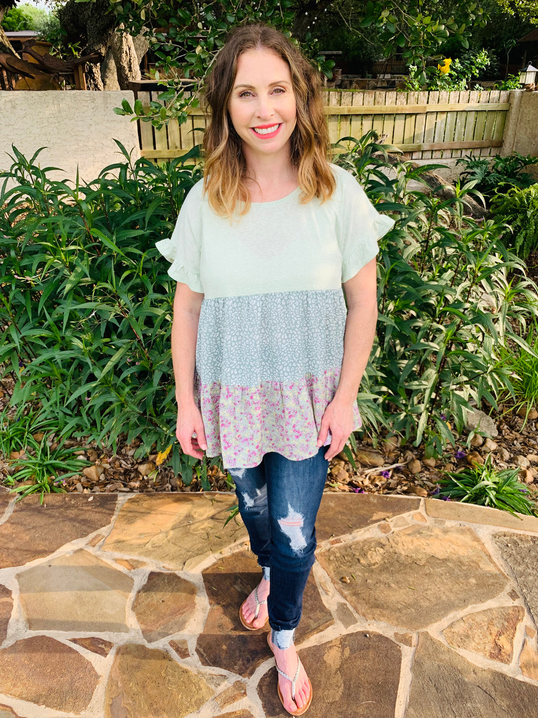 Mint Knit Floral Top